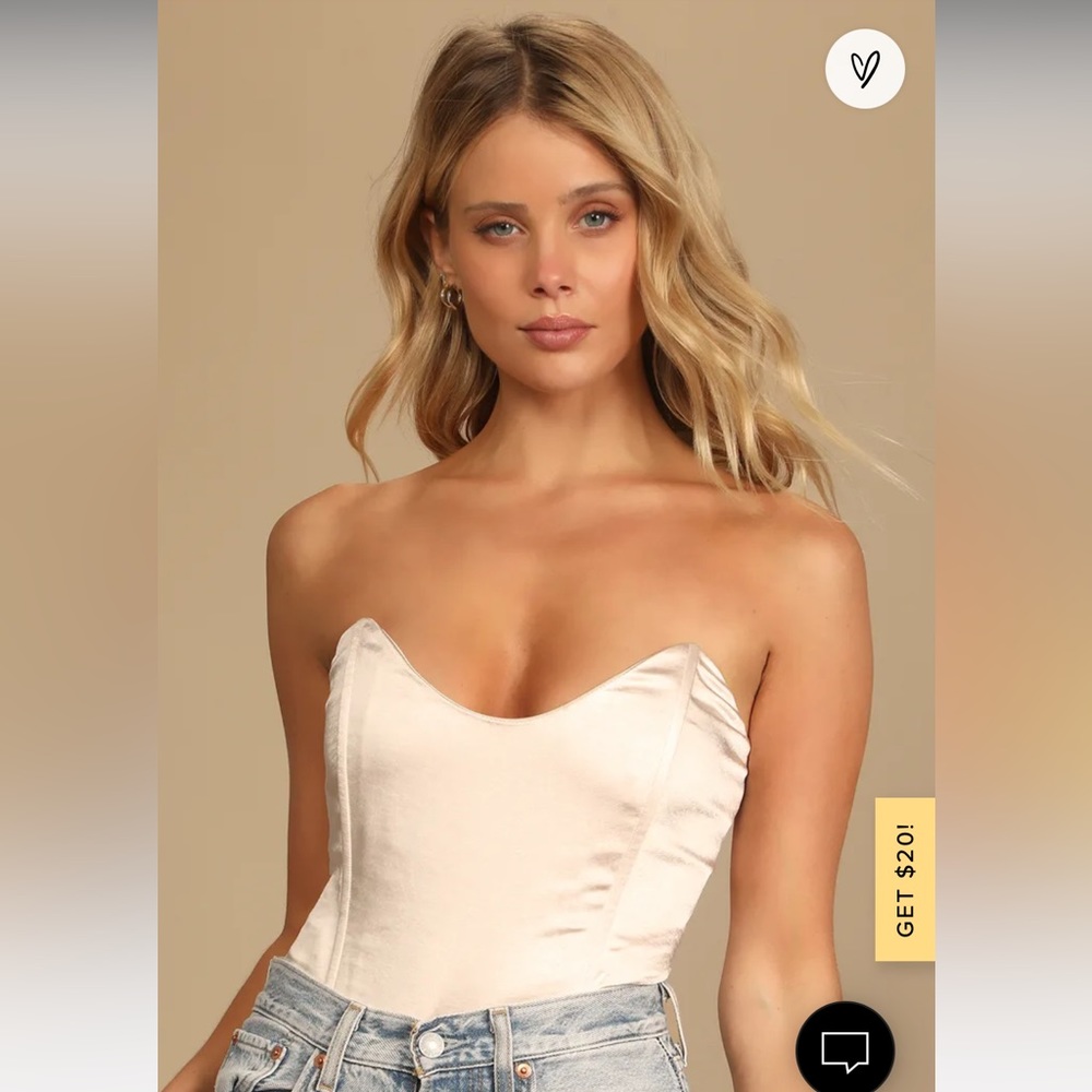 Champagne Satin Strapless Bustier Bodysuit